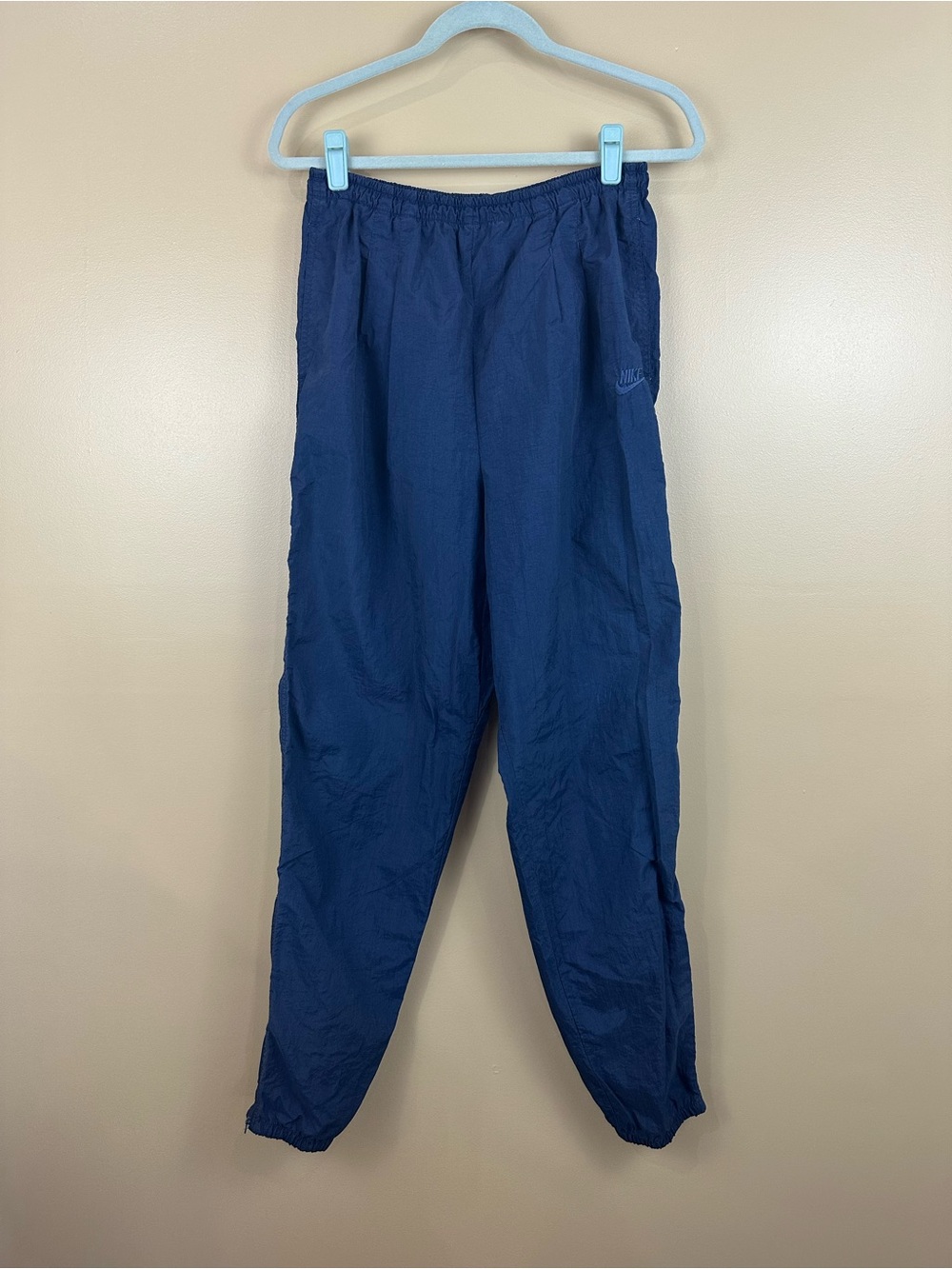 Vintage Nike Boys L 14 Nylon Track Pants Navy Blue Ankle Zip Y2K Athletic Active